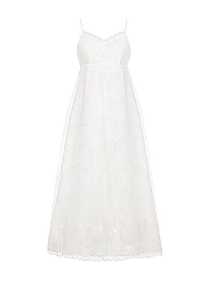 Version Slip Weißes langes Empire-Taillenkleid mit V-Ausschnitt, elegantes Lolita