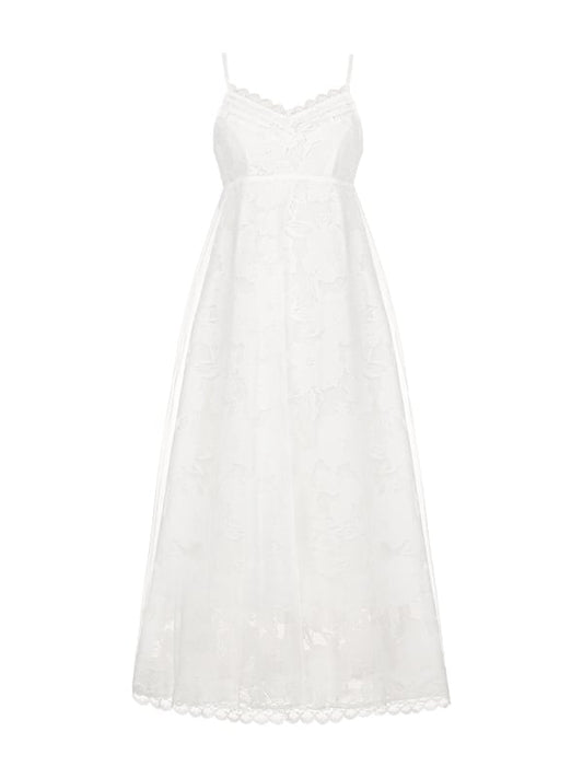 Version Slip Weißes langes Empire-Taillenkleid mit V-Ausschnitt, elegantes Lolita