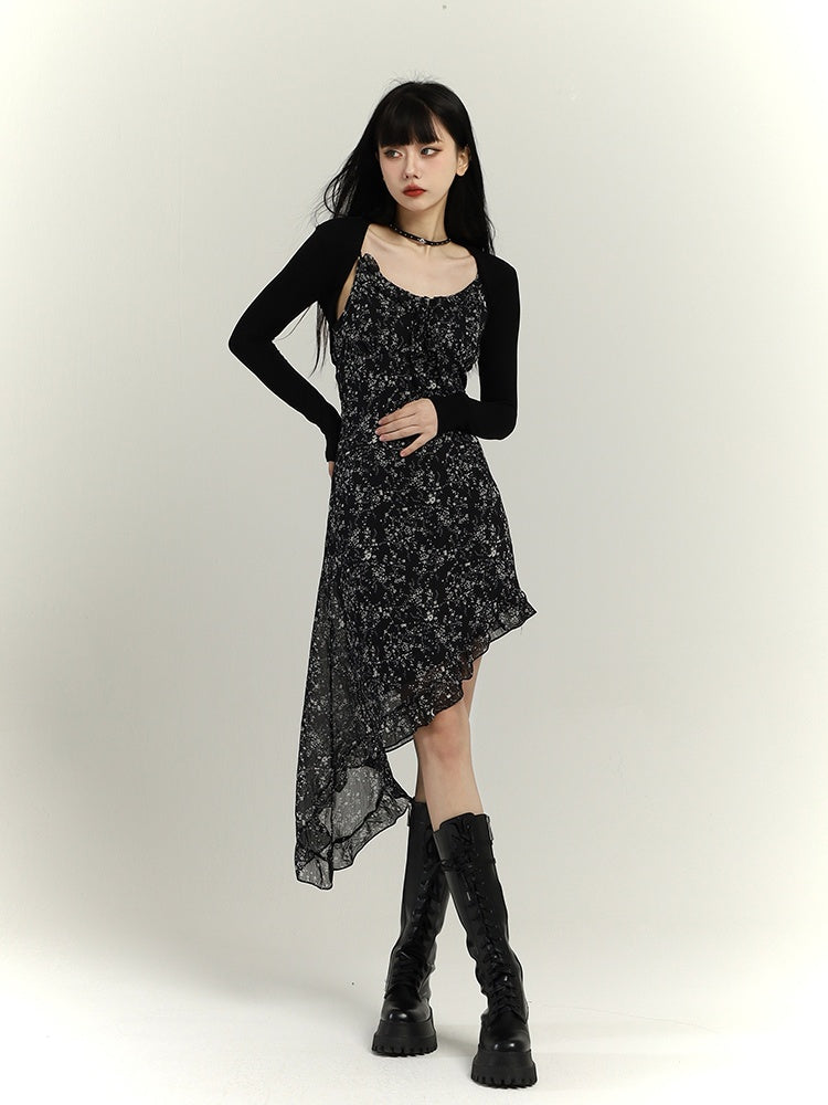 Gothic Black Open Placket Slim-Fitting Top