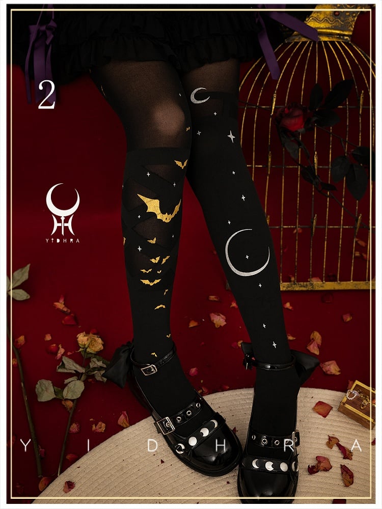Schwarz-goldene Gothic-Lolita-Strumpfhose
