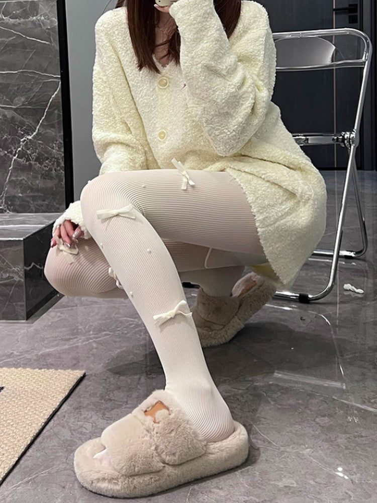 Colors: with Ribbed Tights Accents Bow Yellow (2 Pearl