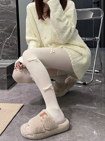 Colors: with Ribbed Tights Accents Bow Yellow (2 Pearl