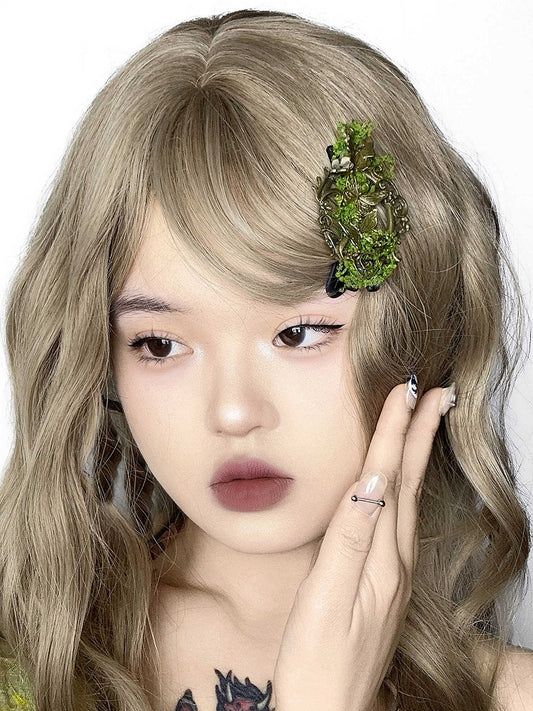 Bronze Schmetterling Grünes Moos Mori Kei Haarspange