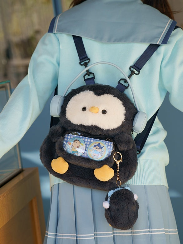 ダークグレーのかわいいペンギン型ぬいぐるみコインケースキーチェーン