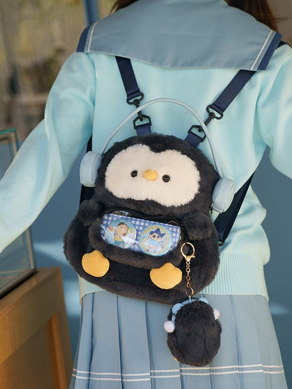 ダークグレーのかわいいペンギン型ぬいぐるみコインケースキーチェーン