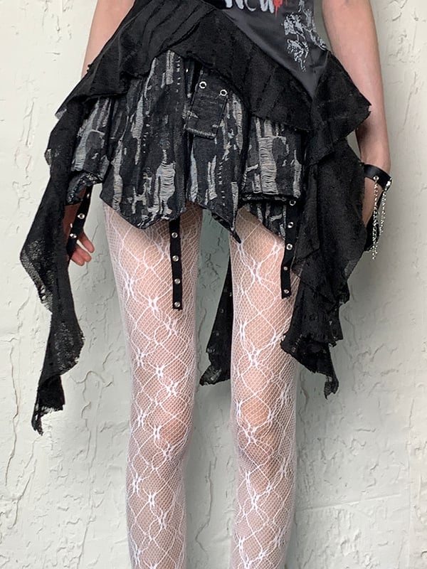 Tights Y2K Design White/Black Hollow-out