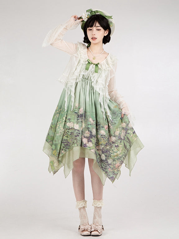 White Top Trim Sleeves Ruffle Long Dotted Sheer Cascading Tulle