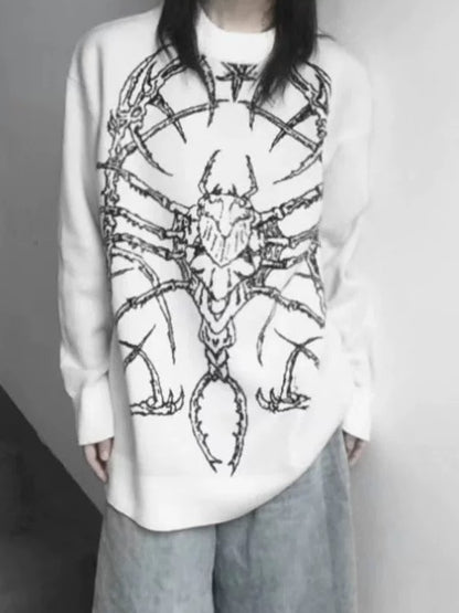 Pattern Style with Bone Beetle Sweater White Dark Gothic