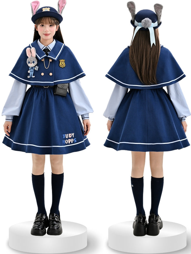 Zootopia Judy Navy Blue Fake Two-piece Preppy Style Dress with Free Waist Bag