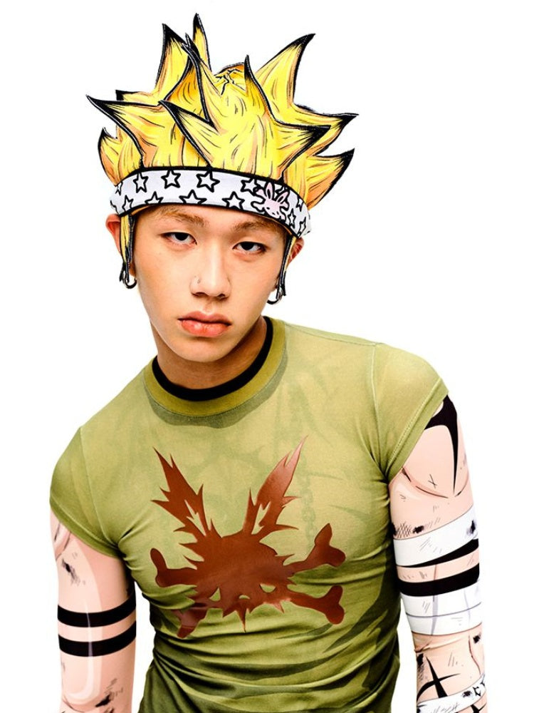 オレンジ/黄色の漫画風ショートヘアハット