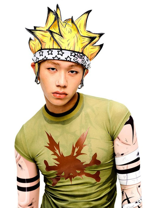 オレンジ/黄色の漫画風ショートヘアハット