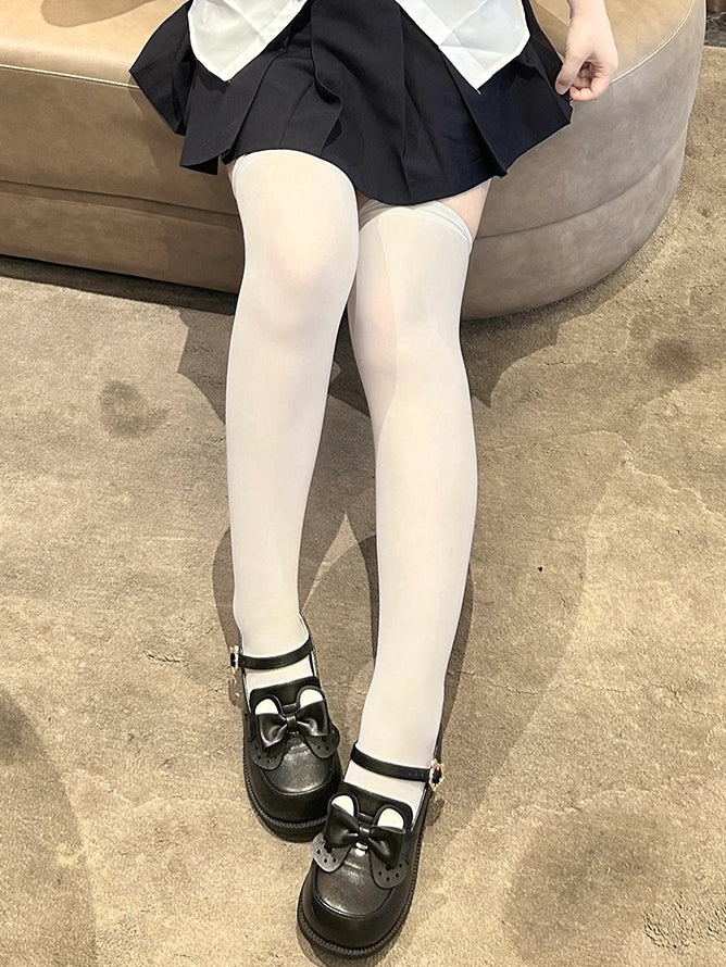 Clasp Matte in and Removable Style Bow Ear with Low Black PU Preppy Heels Bear