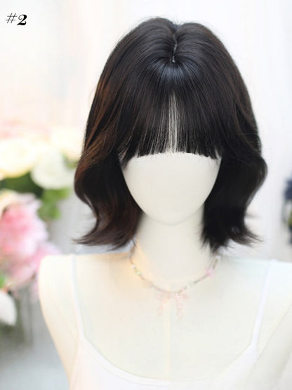 Black Tea Shoulder Length Wig with Curtain/Air Bangs