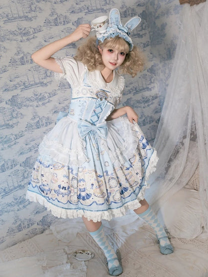 Blau Alice Bunny Lolita Kleid Print Uhr Süße und