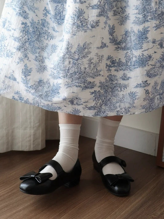 Black Slip-On Embellishment Lolita Low-heel Shoes Classic Bow