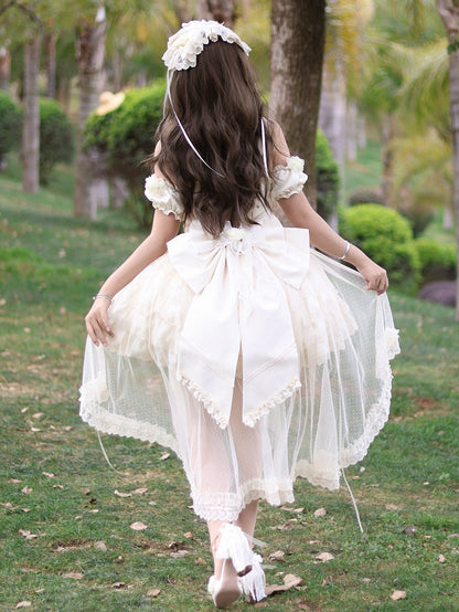 Hanayome Fairy Lolita Flower Basque Skirt Jumper Tiered Waist Hem Beige Dress