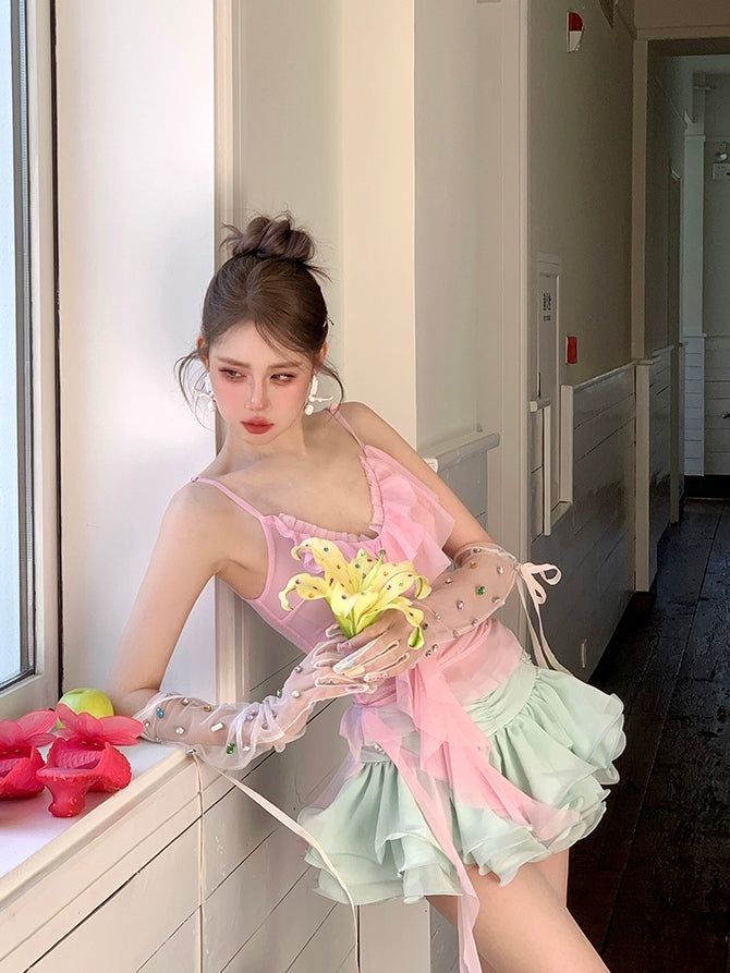 Lace Decorated White Self-tie Gloves Strap Rhinestone