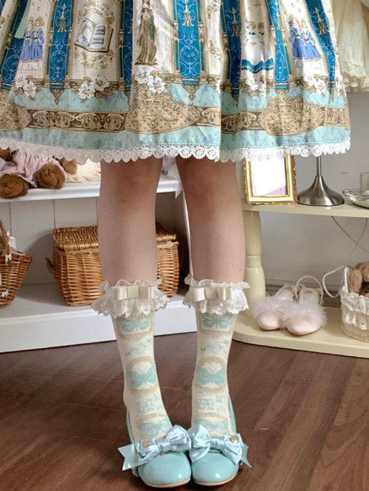 Color Pattern Socks + Cuff Butterfly 5 Detachable Bow Options Lace Calf