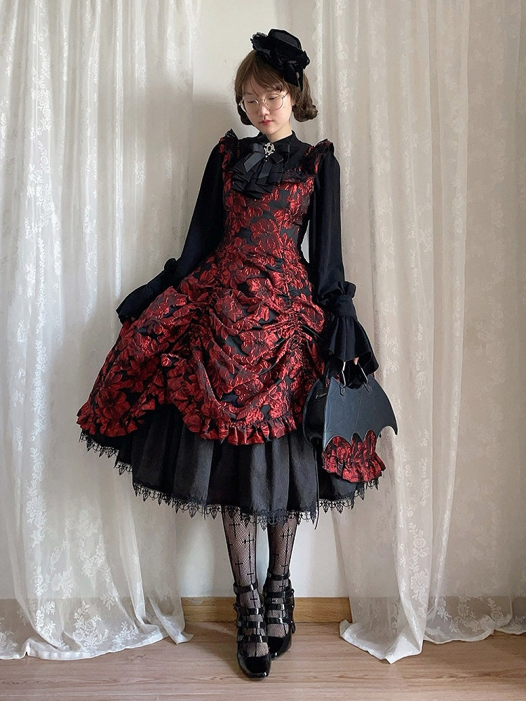 Red and Black Lace Trim JSK Gothic Lily - Miss Point