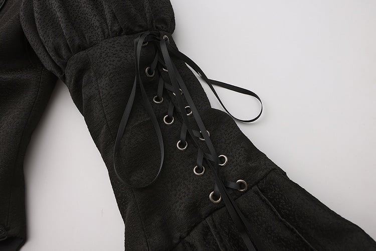 Black with Sleeves Collar Lolita Bell Top Ouji Stand Split-Tail