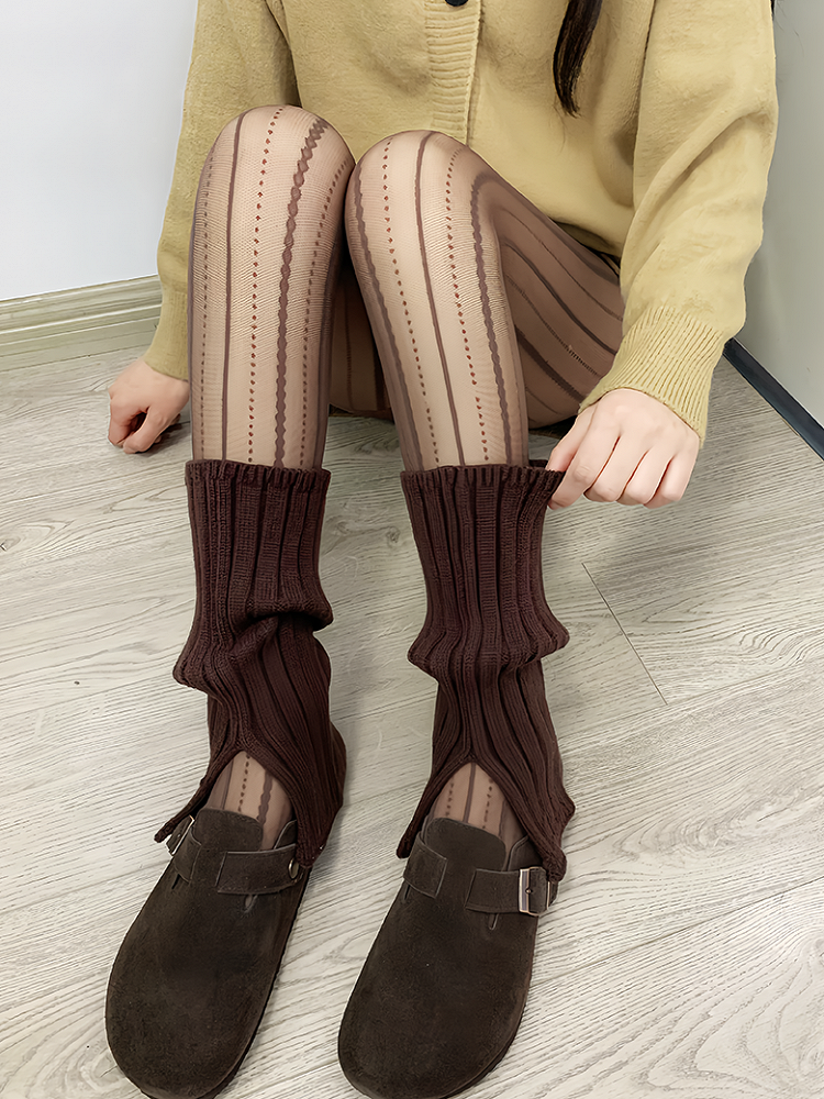 ミルクホワイト/グレー/コーヒー/ブラック スプリットニット レッグウォーマー