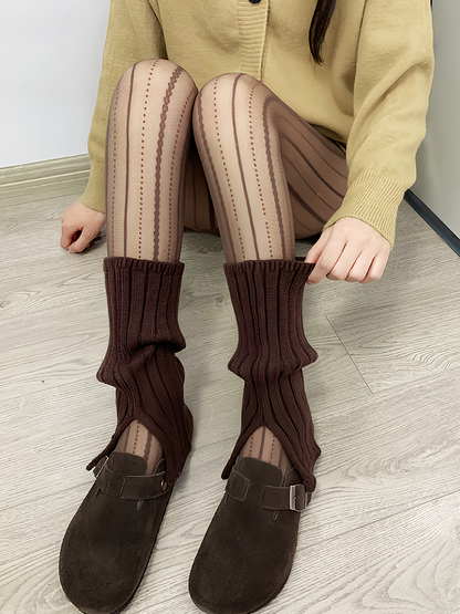 ミルクホワイト/グレー/コーヒー/ブラック スプリットニット レッグウォーマー