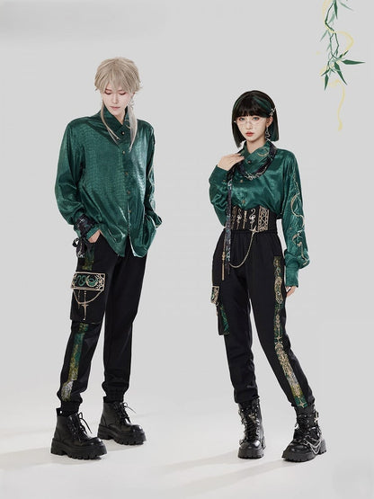 Style Embroidery Cheongsam Black Pants Cargo