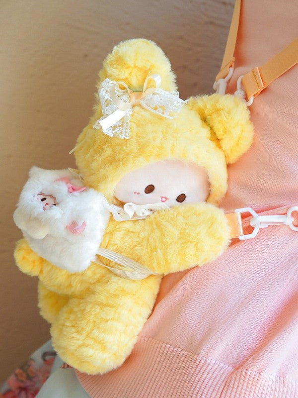 Bowknot + Middle/Large Size Keychain Backpack Rabbit-shaped 3 Plush Options Yellow