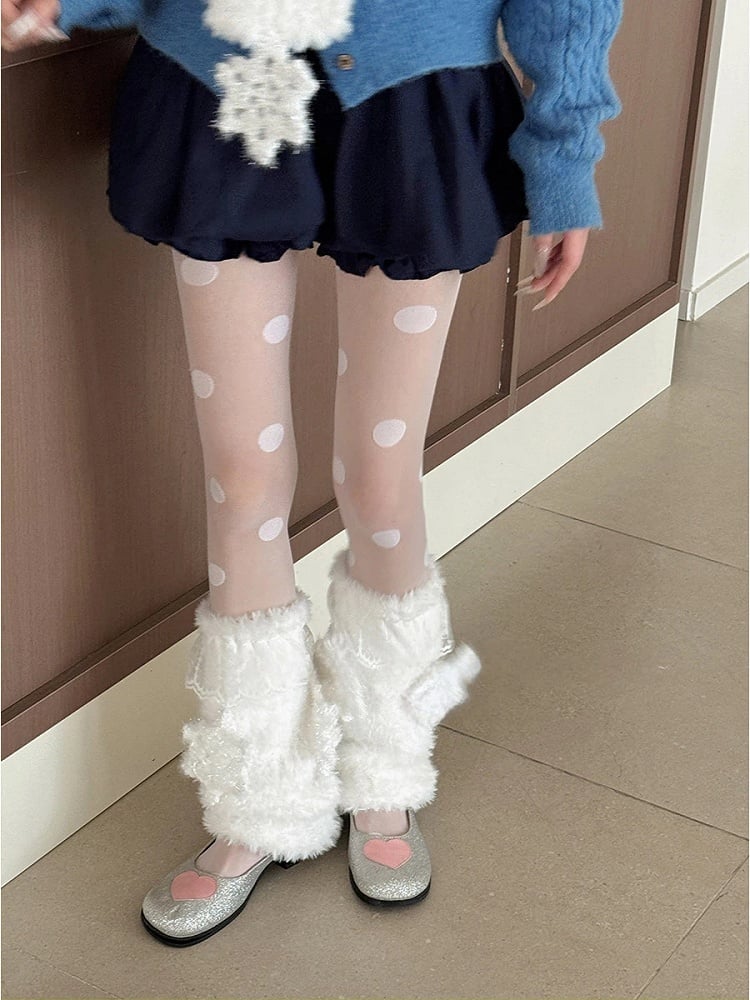 6 jambières blanches flocon de neige avec appliqués pelucheux
