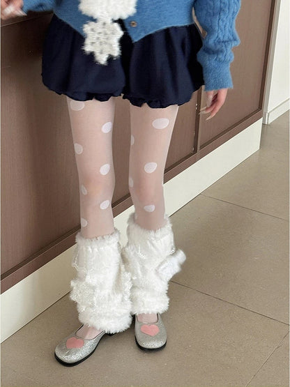 6 jambières blanches flocon de neige avec appliqués pelucheux