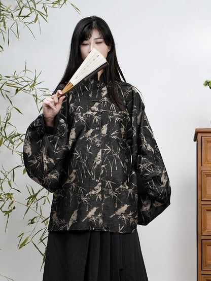 Black Banded Unisex Collar Han-inspired Blouse -