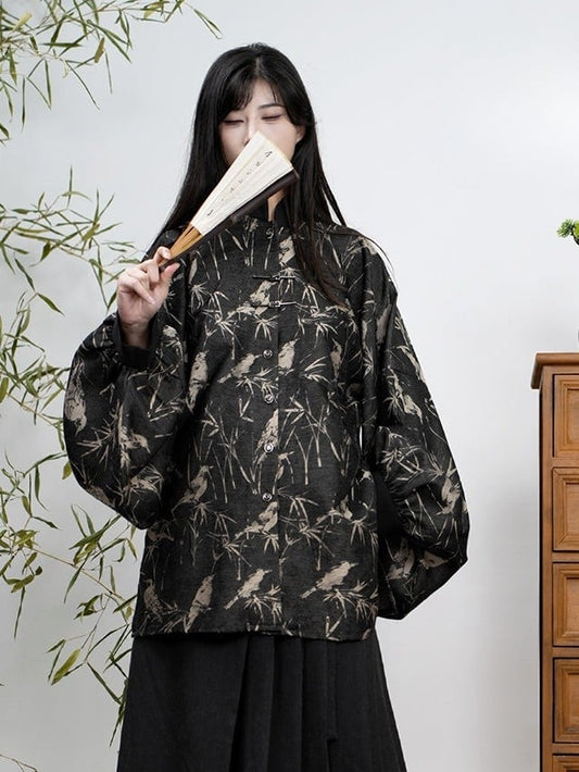 Black Banded Unisex Collar Han-inspired Blouse -
