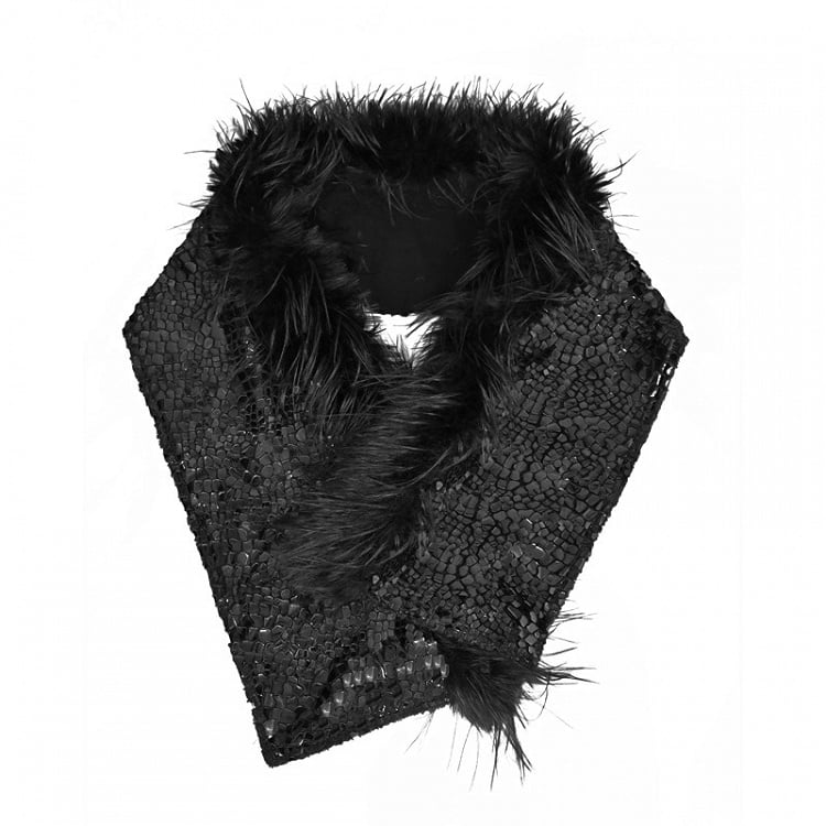 Black Fanx Fur and Glossy Scales Knitted Scarf