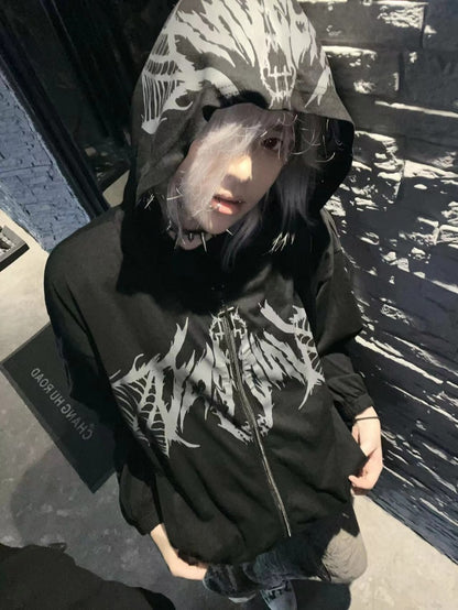 Weiß Schwarz Blau Sonnenschutz Y2K Kapuzenjacke