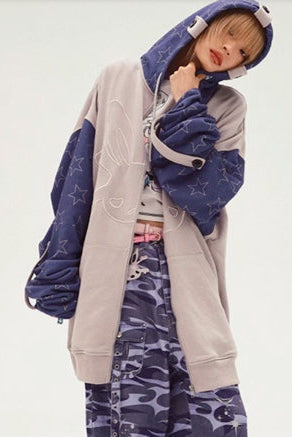 Bicolor Loose Hooded Hoodie Mode