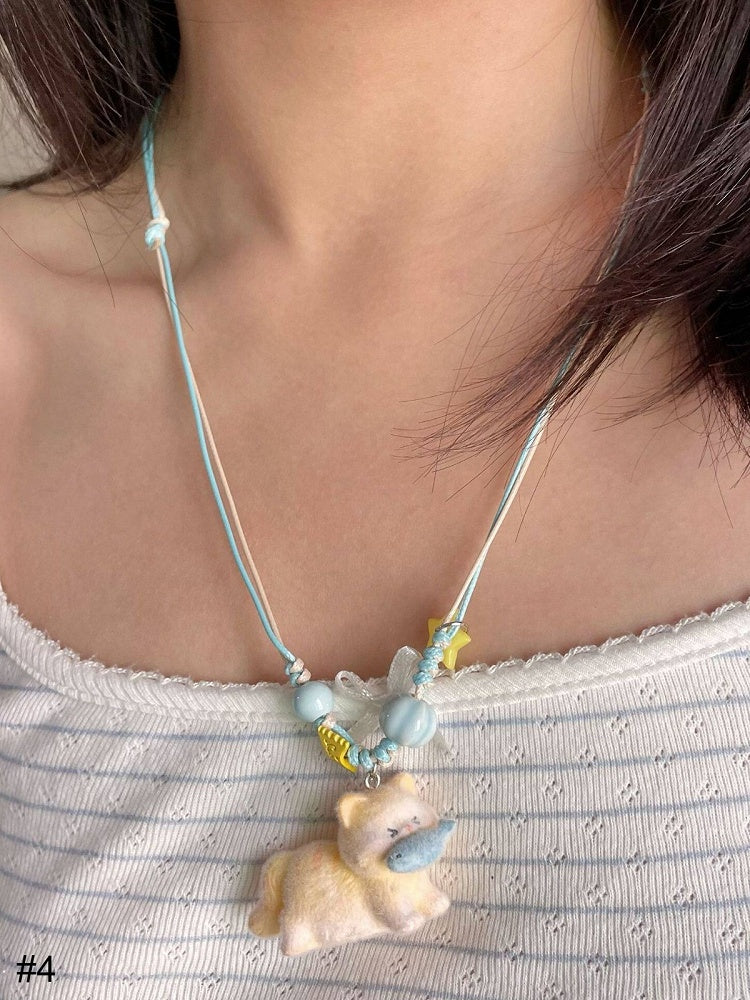 Collier Perles Pendentif Chat - Kiwi Store