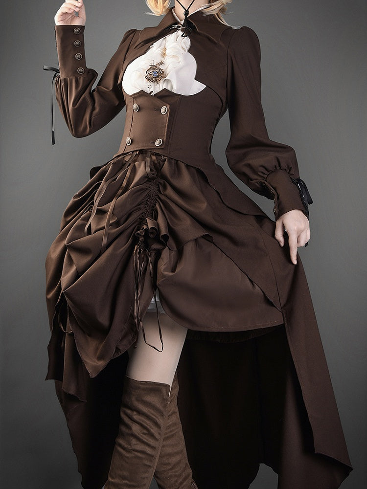 Braunes Steampunk Lolita Crop Top mit Kragen in Fledermausflügelform