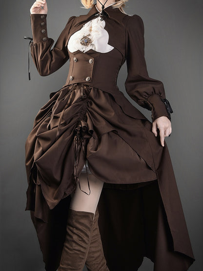 Braunes Steampunk Lolita Crop Top mit Kragen in Fledermausflügelform