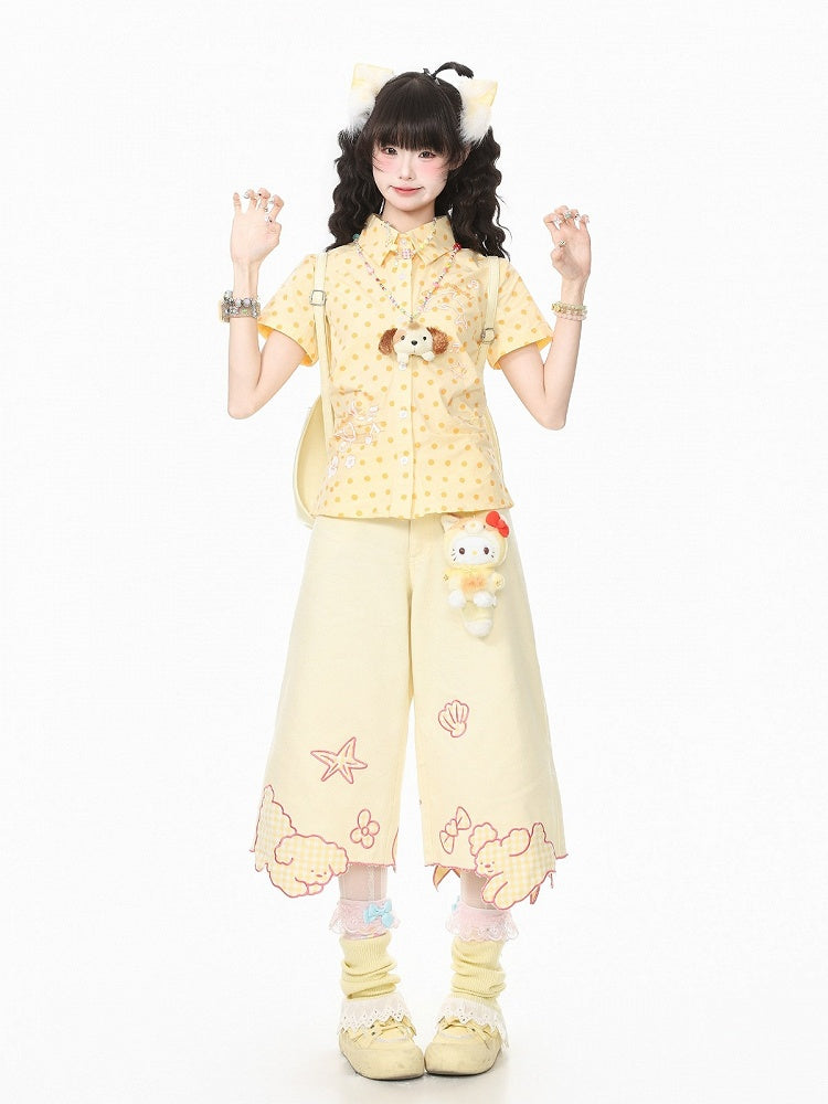 Yellow Cropped Wide-Leg Puppy Denim - Languid Park