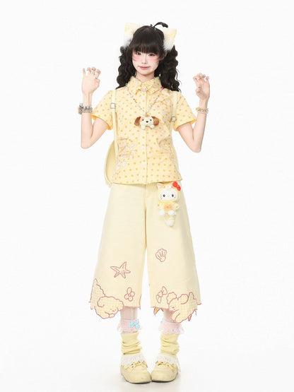 Yellow Cropped Wide-Leg Puppy Denim - Languid Park