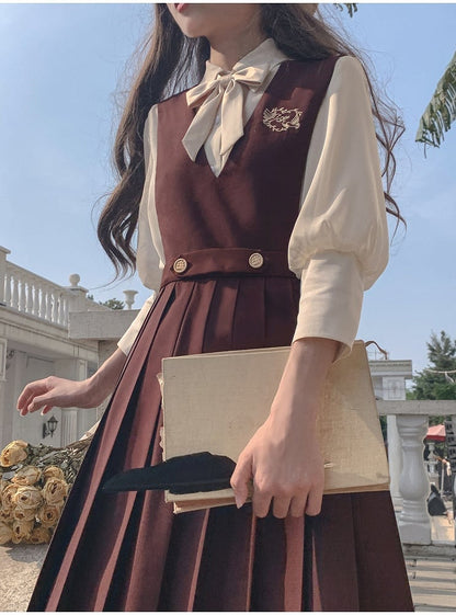 Leg-of-Mutton Yellow Creamy Sleeves Chiffon Shirt