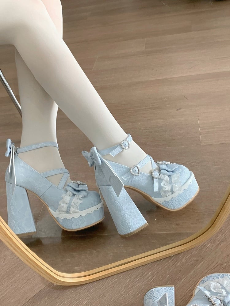 High-heel Toe Shoes Round Bow with Back Detachable Elegant Lolita