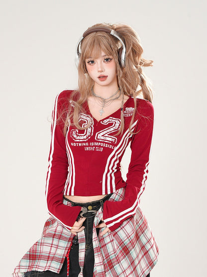 Long Zip-Up Graphic Sleeve Black/Red Print with Top