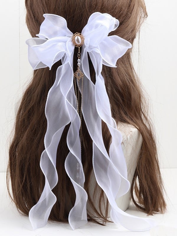 Color Hairclip Options 11 Lolita Organza Tassel Bowknot Pearl