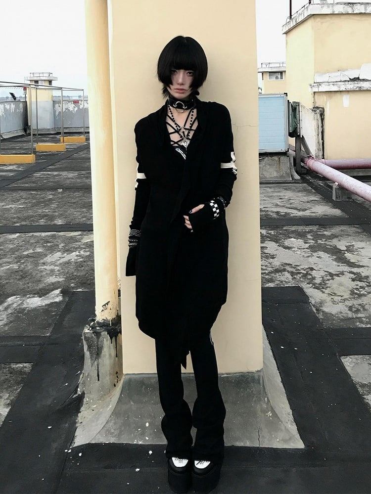Knit Cardigan Embroidery Gothic Black Edgy Cross