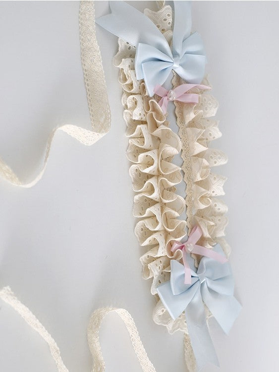 BluePink Hairband Decorated Lolita Sweet Beaded Ruffled Details Bowknot