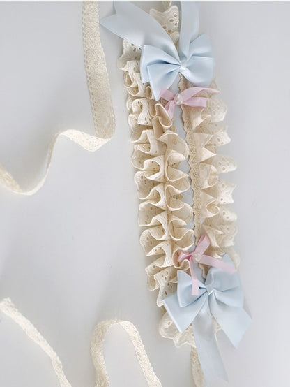 BluePink Hairband Decorated Lolita Sweet Beaded Ruffled Details Bowknot