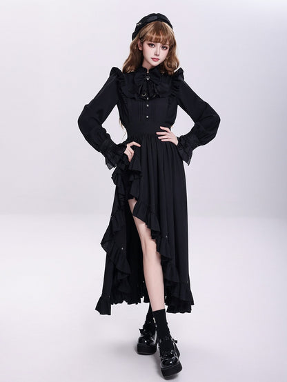 Ruffled High-Slit Black Apron Dress for Dark Maid Ouji - DevilInspired Exclusive Collection