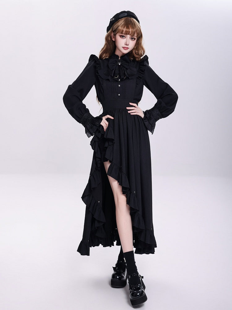 Dark Maid Apron Dress with Cascading Ruffles and High Slit - DevilInspired Exclusive Collection