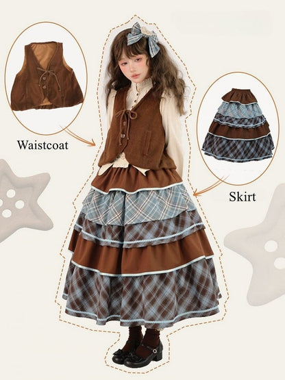 Bear-shaped Lolita Brown Waistcoat Sweet Knit Buttons with